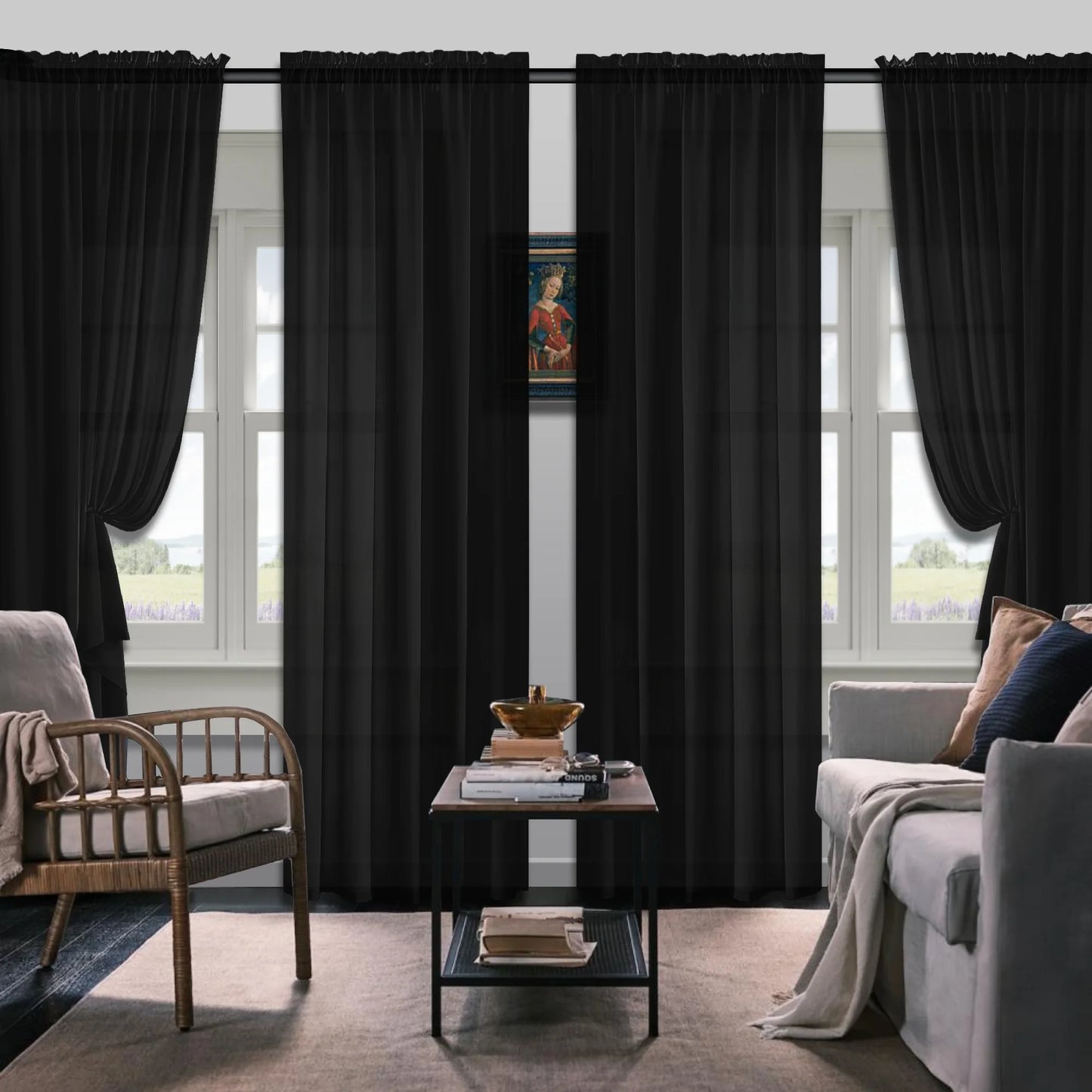Set Of 4 Curtains, Solid Color Simple Rod Pocket Blackout Curtains