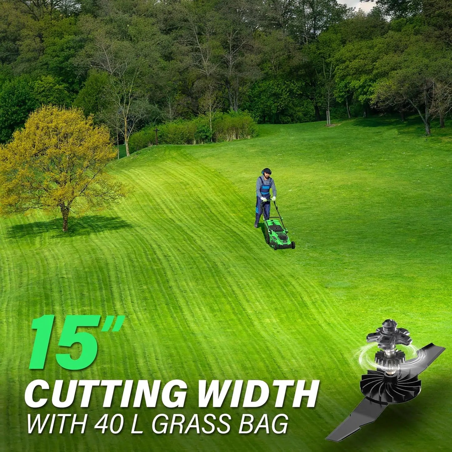 15 Inch 40V Battery Powered Lawn Mower with Brushless Motor