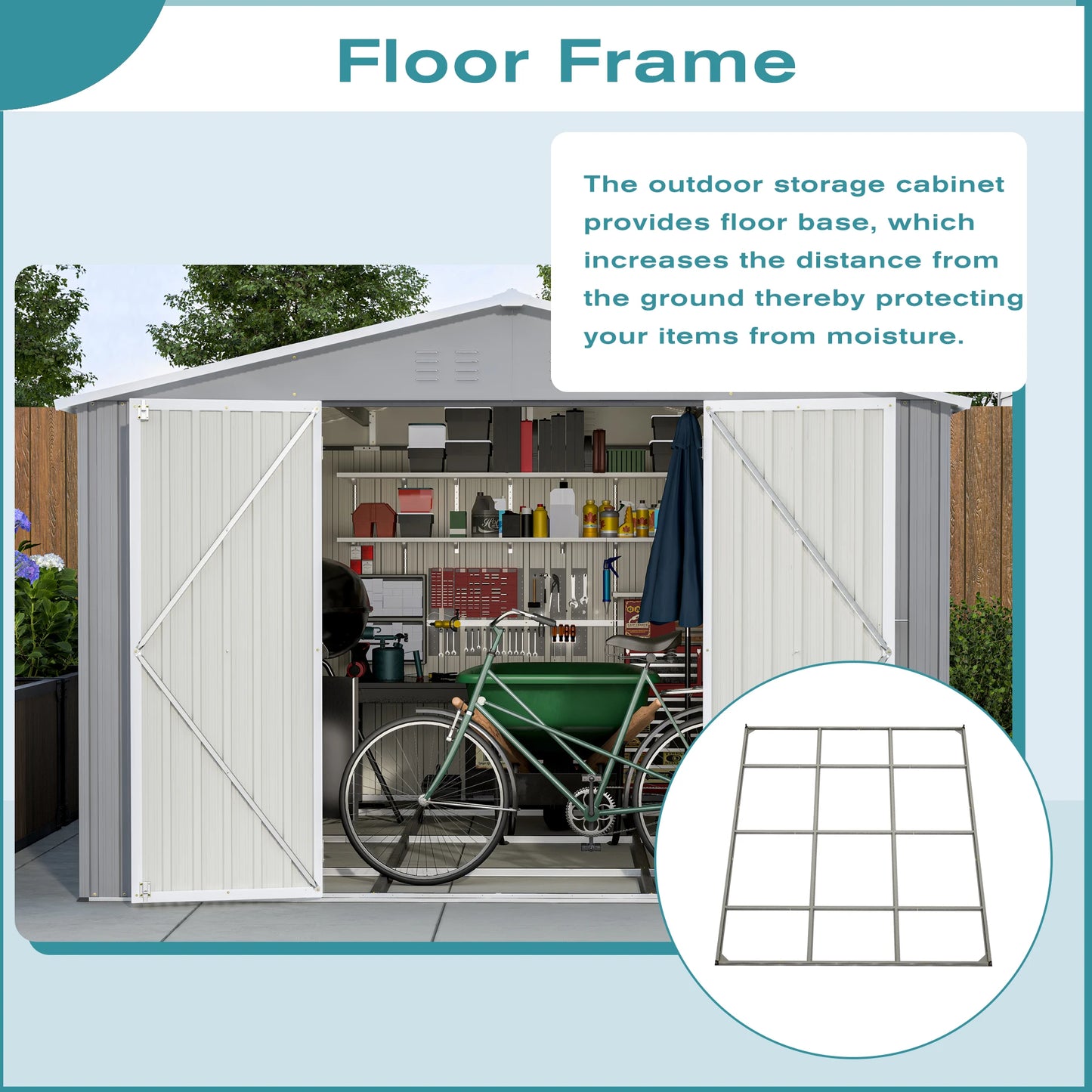 10 X 12 FT Large Metal Utility Tool Sheds with Floor Frame