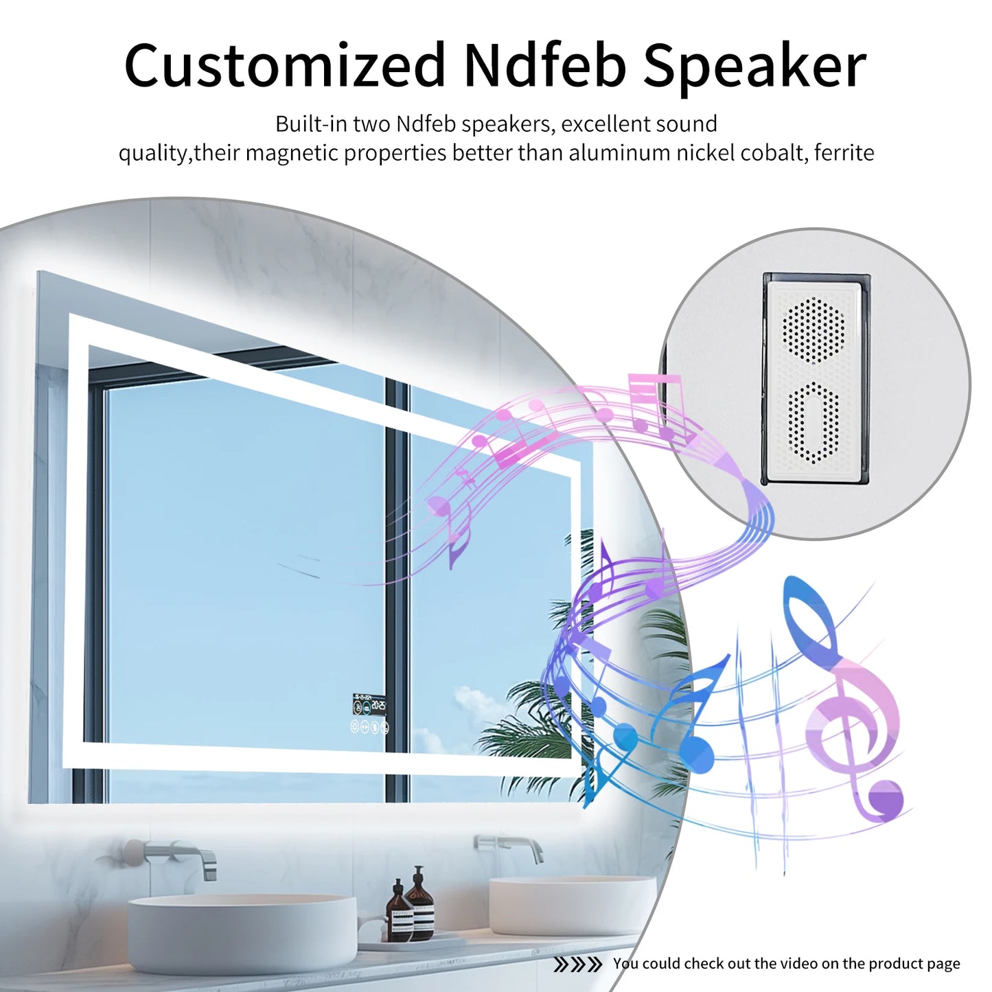 LED Lighted Bathroom Mirror with Bluetooth Speaker