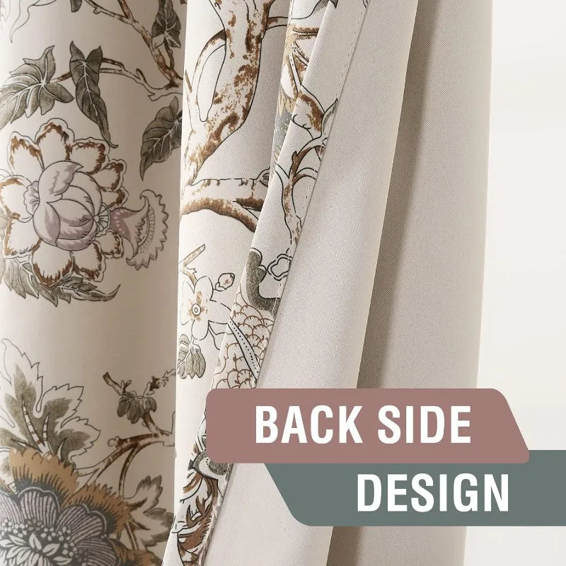 Blackout Curtains 96 Inch Length 2 Panels Set Floral Print Curtain Drapes
