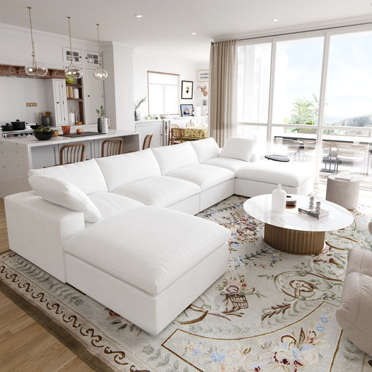 Modular Convertible Cloud Couch 6-Seats U-Shaped Couches
