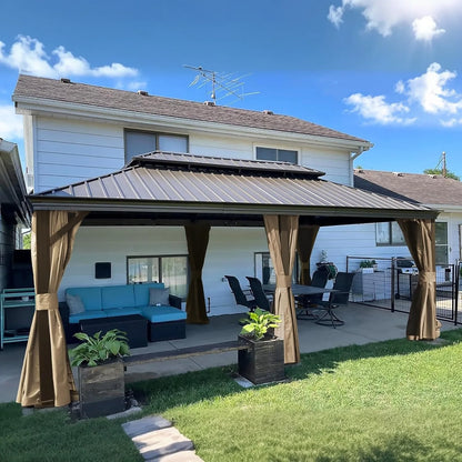 10X12 Finish Coated Aluminum Frame Gazebo with Galvanized Steel Double Metal Roof