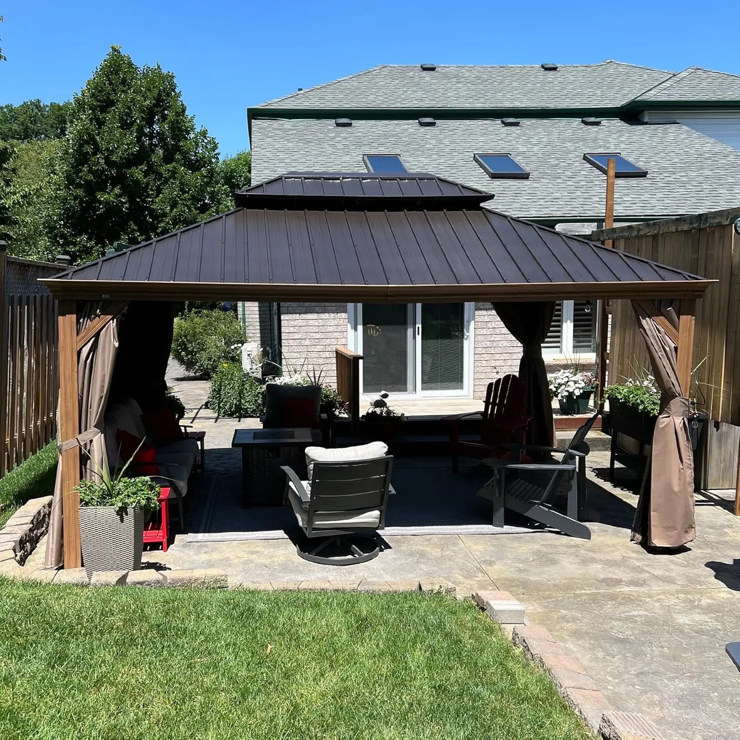 10X12 Finish Coated Aluminum Frame Gazebo with Galvanized Steel Double Metal Roof