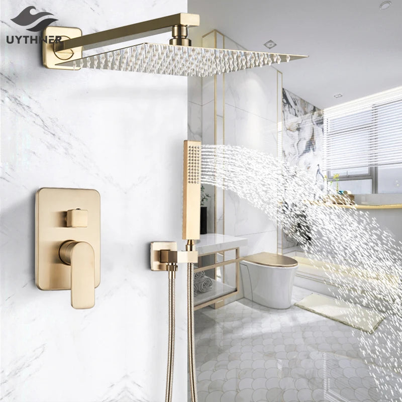 8" Rainfall Bath Shower Faucet Set with Handshower