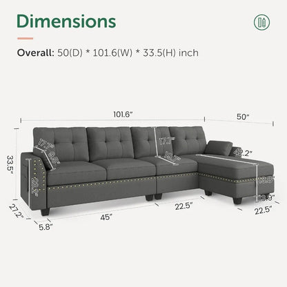 L-Shape Sofa Convertible Couch 4-Seater