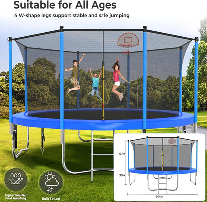 Large Kids Trampoline with Light, Stakes, Sprinkler