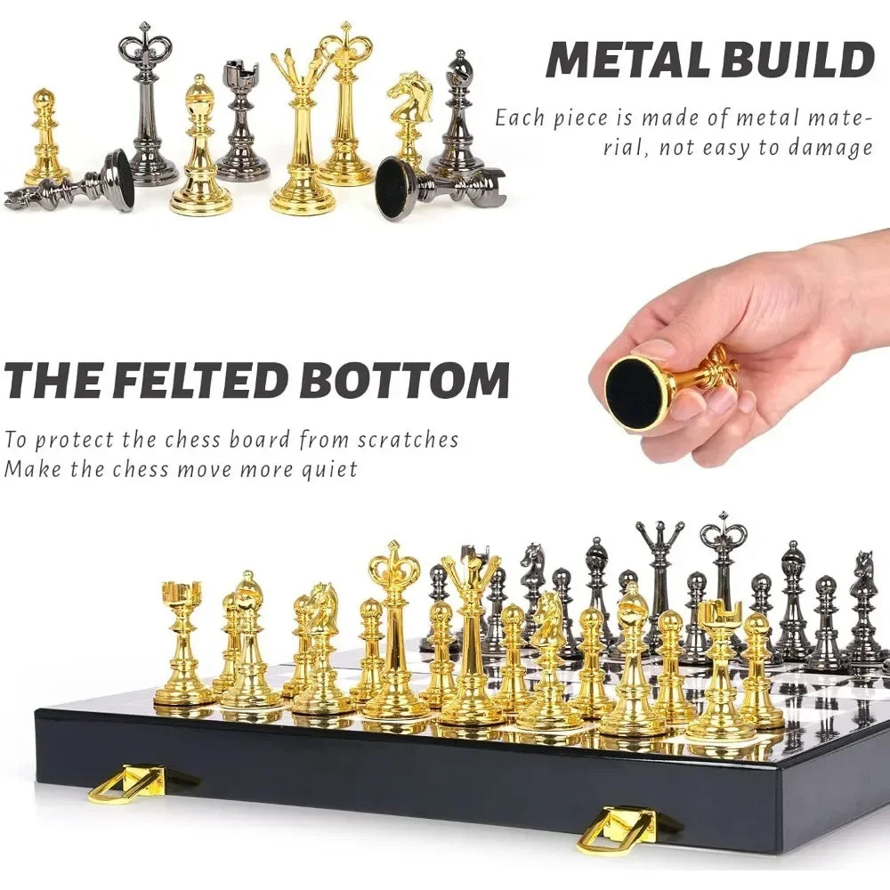 Metal Chess Set and Checkers Game Set