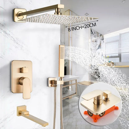 8" Rainfall Bath Shower Faucet Set with Handshower