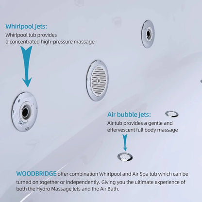 Whirlpool Water Jetted and Air Bubble Freestanding Heated  Bathtub with LED control panel