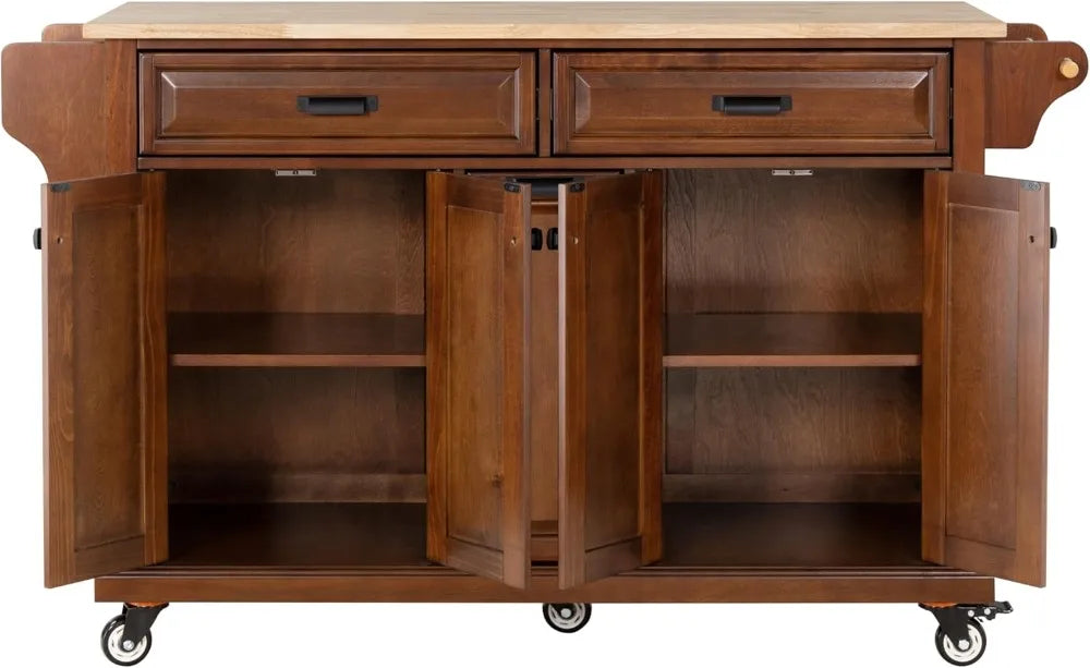 Kitchen Island Cart with 4-Doors Storage Cabinet