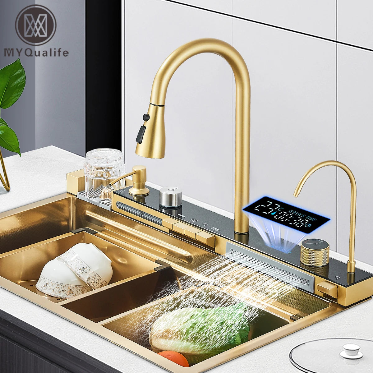 Golden Smart Digital Display Integrated Kitchen Sink