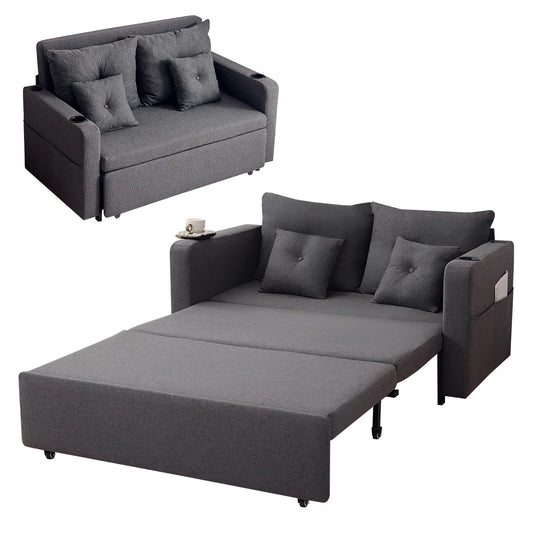 2-Seater Loveseat w/ Pullout Bed 4 Pillows for Living Room