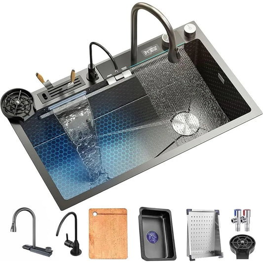 Twin Waterfall Sinks with Faucet, LED Display