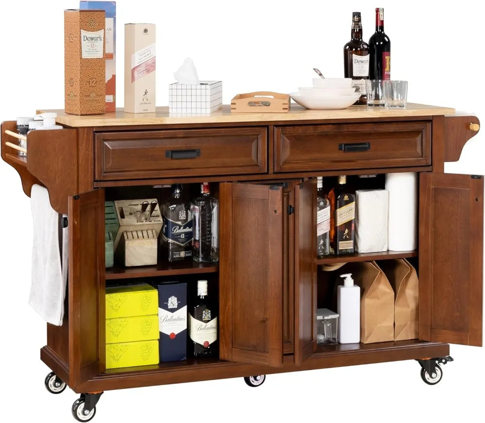 Kitchen Island Cart with 4-Doors Storage Cabinet