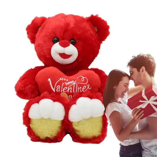 Cute Bear Plushies Bear Toy Stuffed Animal With Red Heart Valentine's Day
