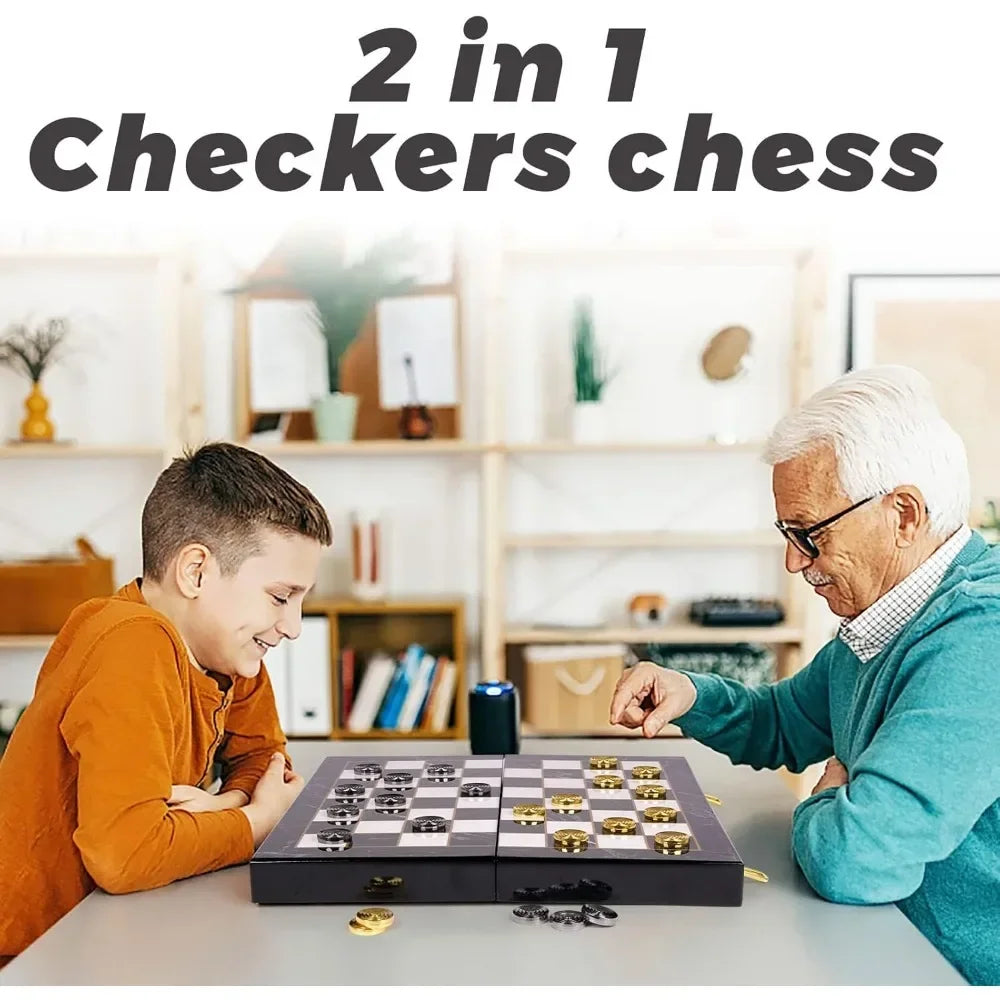 Metal Chess Set and Checkers Game Set