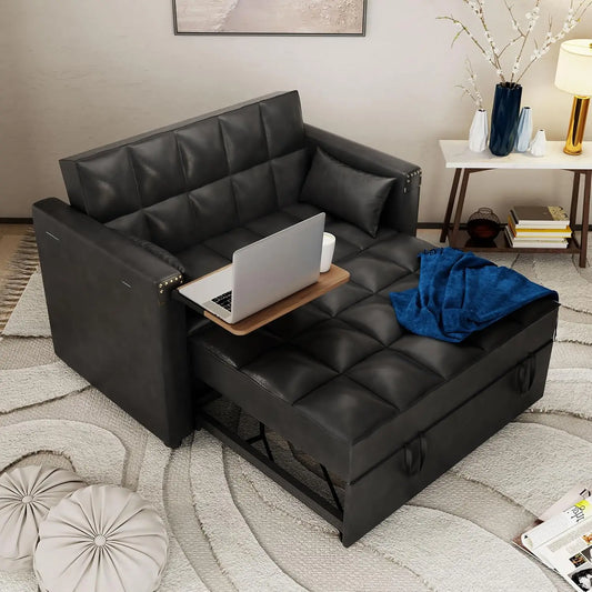 Convertible Sofa Bed 3-in-1 Multi-Functional Faux Leather Sleeper Couch