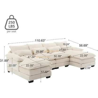 Modular Sofa Sleeper with Double Chaise & Memory Foam