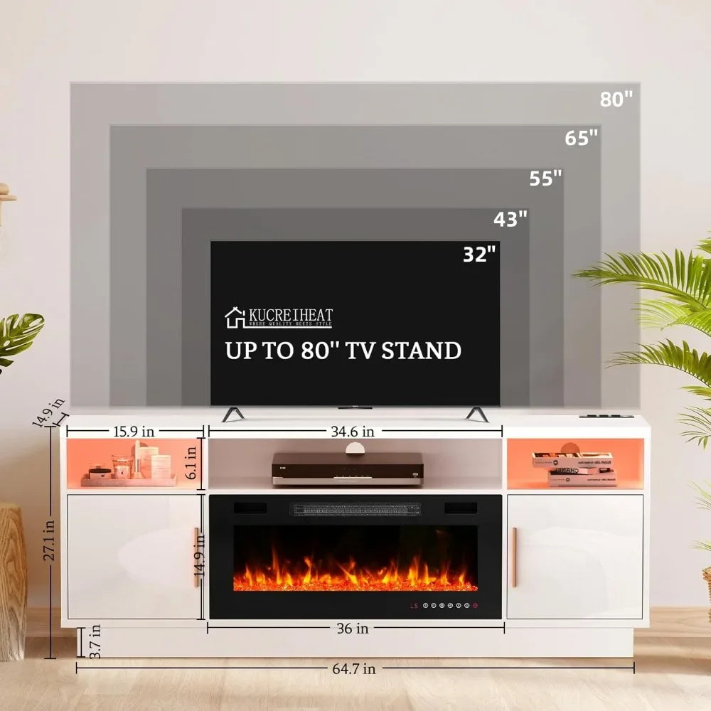 Modern Industrial TV Stand with 36'' Fireplace-LED