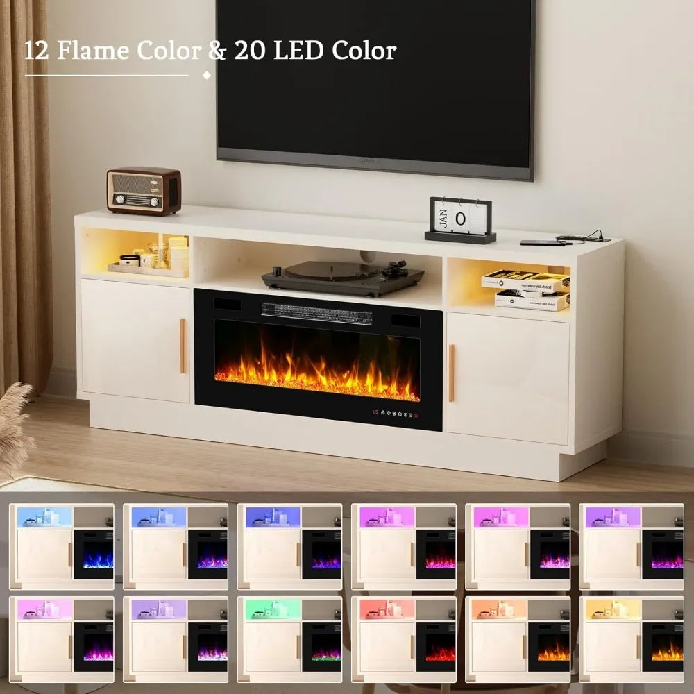 Modern Industrial TV Stand with 36'' Fireplace-LED