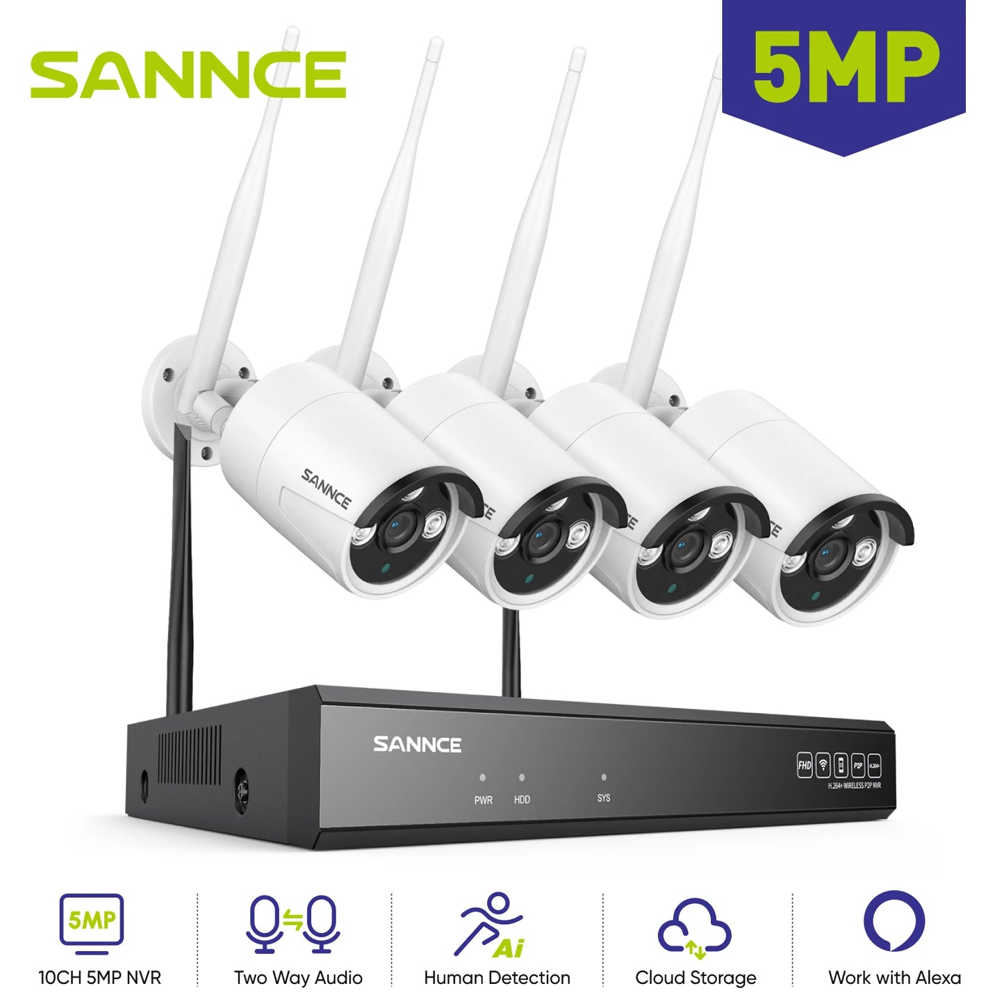 10CH 5MP WIFI Wireless Video Security System With 4X 5MP Outdoor Surveillance IP Camera