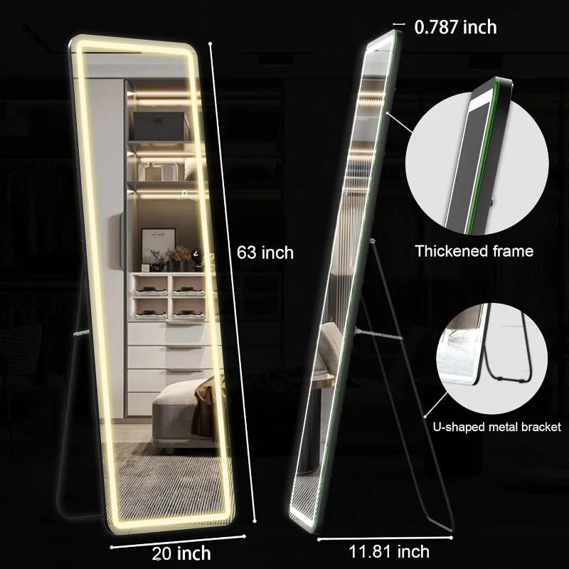 Led Full Length Mirror with Stand 63"x 20"