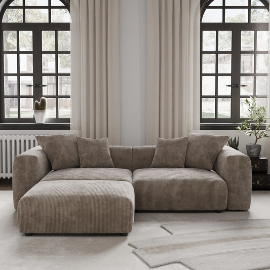 Modern Corduroy Fabric Sectional Couch with 4 Pillows 102"