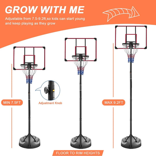 7.5ft - 9.2ft with 32 Inch Backboard and Wheels