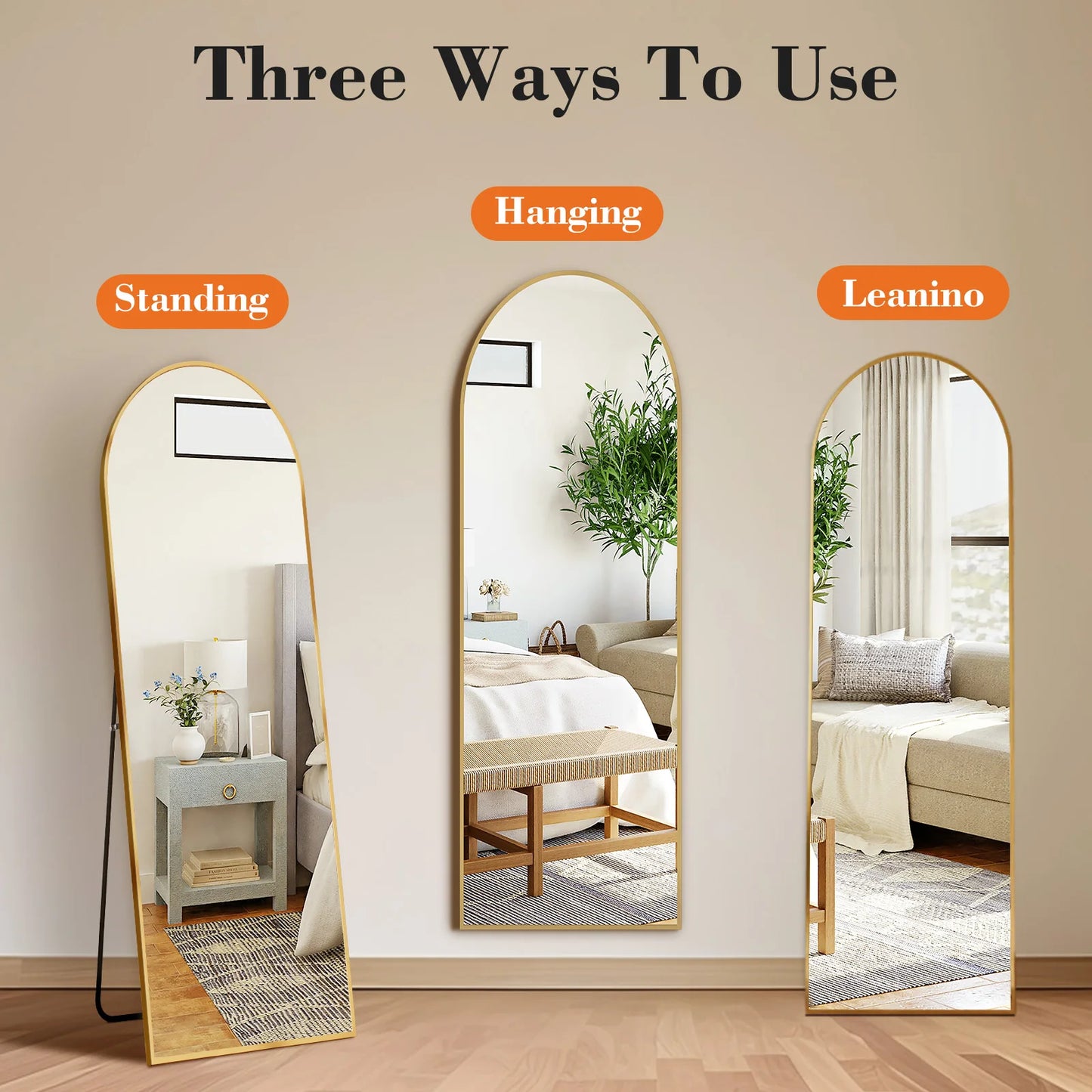 Standing Hanging or Wall-Mounted Mirrors with Stand Aluminum Alloy Frame