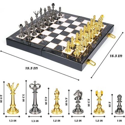 Metal Chess Set and Checkers Game Set