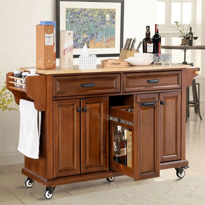 Kitchen Island Cart with 4-Doors Storage Cabinet