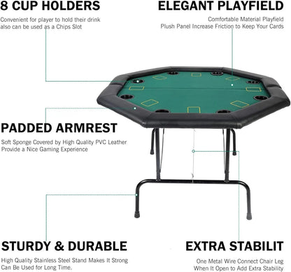 Felt Top Board Game Table with Plastic Cup Holders