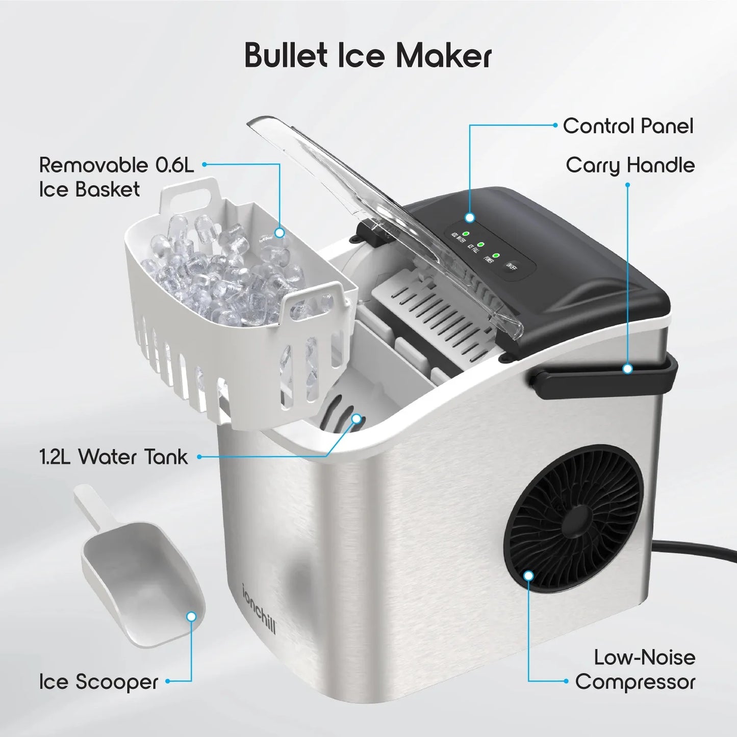 26lbs/24hrs Portable Bullet Cubed Ice Maker