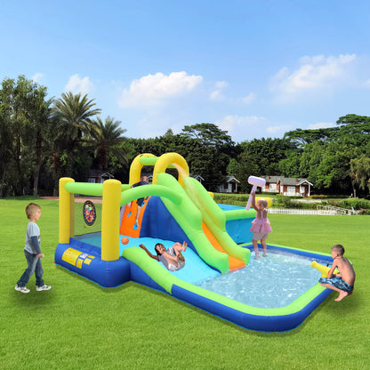 7 in1 Inflatable slide water park bouncing house outdoor garden bouncer with Whack a mole games & Splash pool & Target games & W