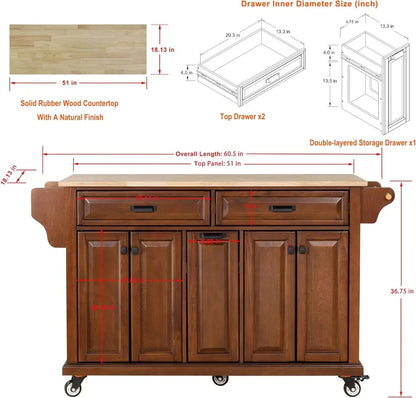 Kitchen Island Cart with 4-Doors Storage Cabinet