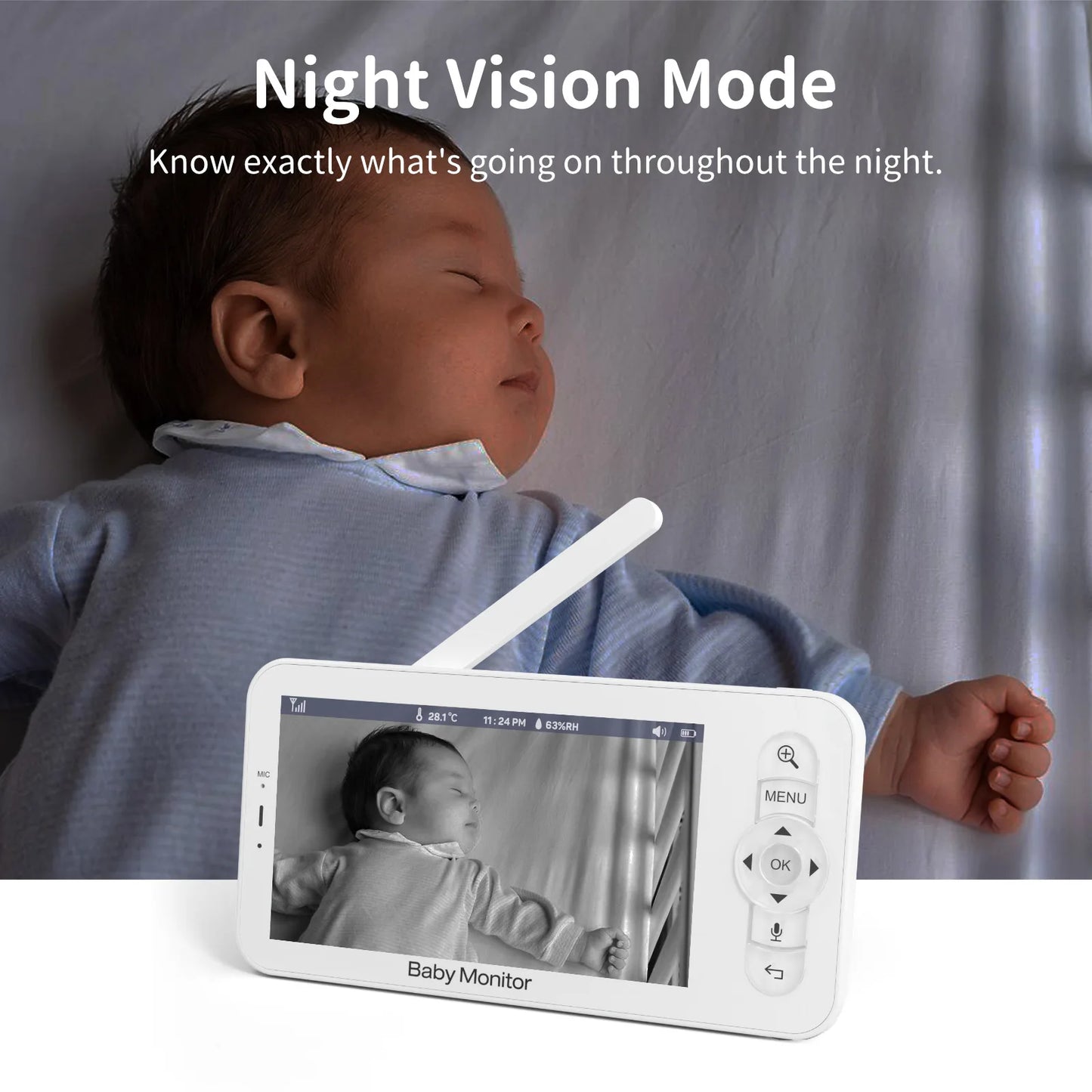 3MP Baby Monitor  HD 5 Inch LCD Two Way Talk Lullabies For New Born