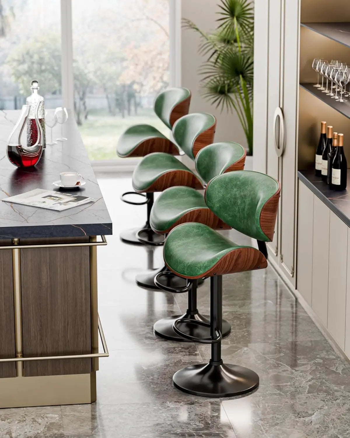 Adjustable Swivel Leather Bar Stools for Kitchen Island