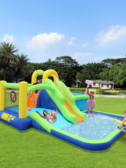 7 in1 Inflatable slide water park bouncing house outdoor garden bouncer with Whack a mole games & Splash pool & Target games & W