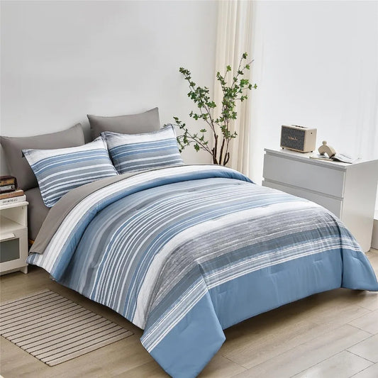 5 Piece Bed in A Bag Stripe Comforter Set Twin Size