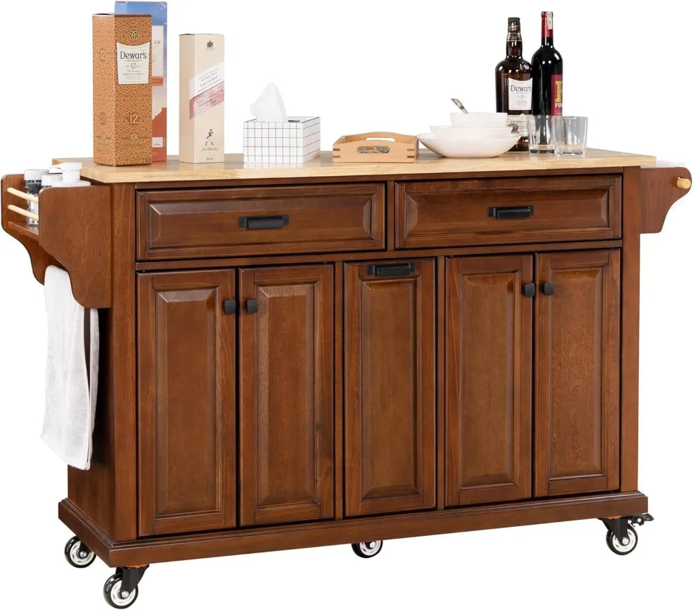 Kitchen Island Cart with 4-Doors Storage Cabinet