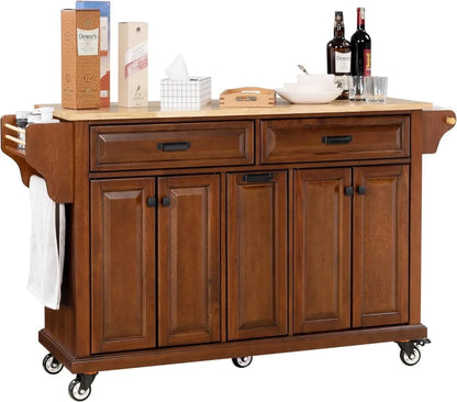 Kitchen Island Cart with 4-Doors Storage Cabinet