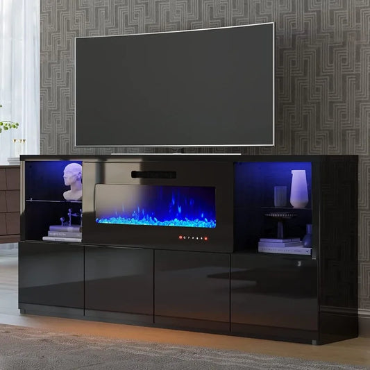 Modern High Gloss Fireplace Entertainment Center