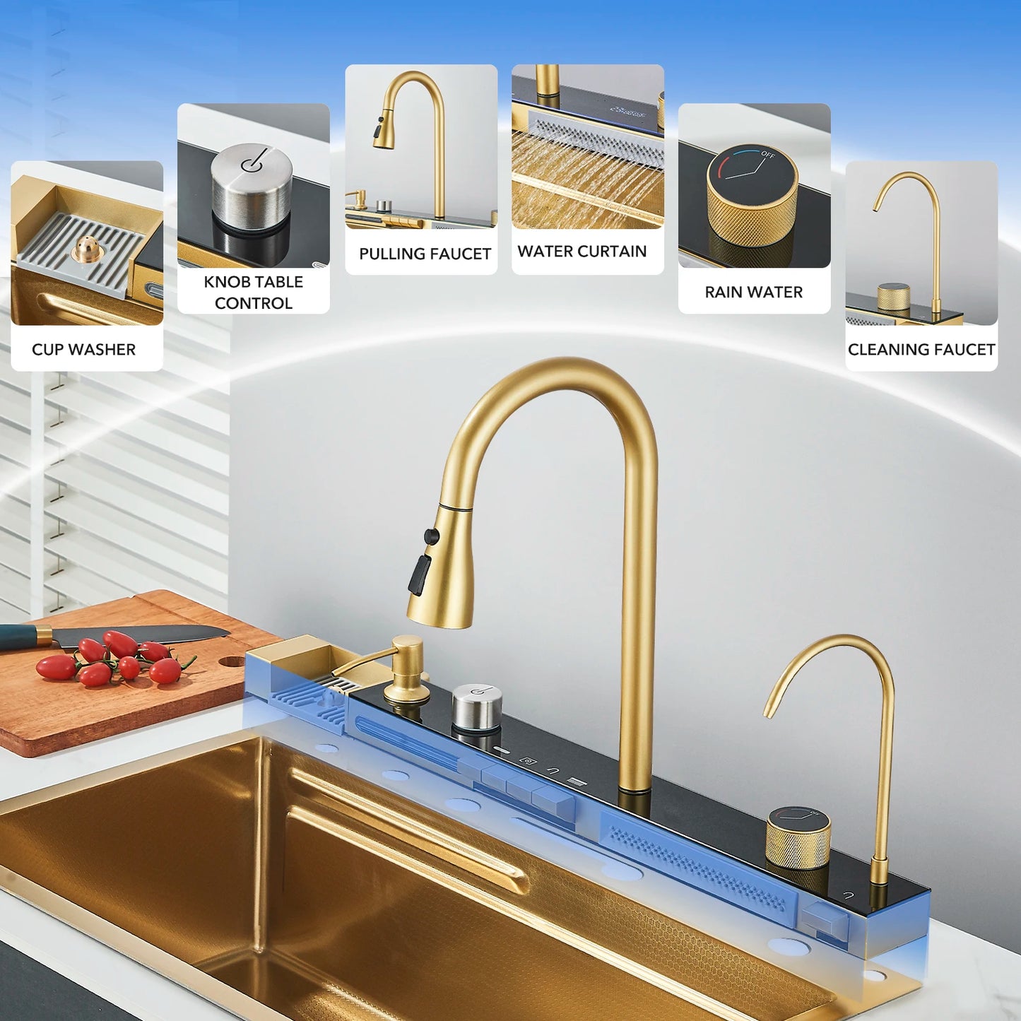 Golden Smart Digital Display Integrated Kitchen Sink